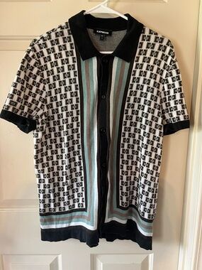 Express Black and Brown Knit Polo Sweater
